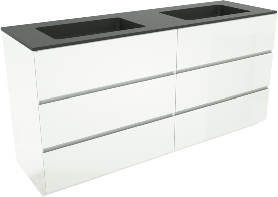 Storke Edge freistehendes Möbelstück Set: 170 x 52 cm, Weiß glänzend, mit Scuro Doppelwaschtisch, Quarz Schwarz matt