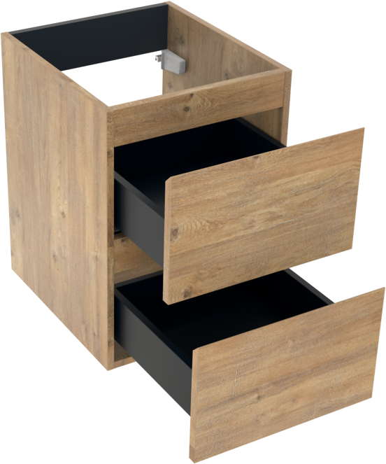Linie Lado zwevend badmeubel 100 x 46 cm naturel eiken met Lado enkel of dubbel wastafelblad in melamine naturel eiken