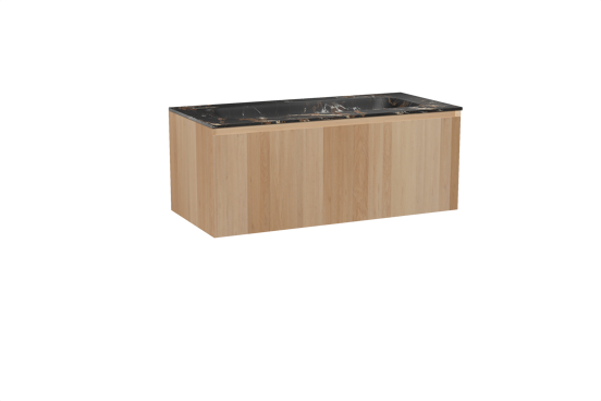 Balmani Idra zwevend badkamermeubel 120 x 55 cm natuur eik met Tablo Arcato enkele wastafel voor 2 kraangaten in marmer portoro gold
