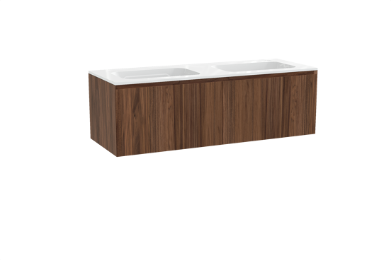 Balmani Idra hängendes Möbelstück Set: 150 x 55 cm, Nussbaum, mit Tablo Strada Doppelwaschtisch, Marmorkomposit Weiß glänzend