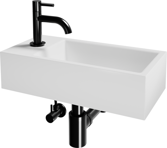 Luca Varess Cubic Handwaschbecken, Keramik weiß glänzend, 40,5 x 20 cm, Links, inklusive Schwarz Wasserhahn und Zubehör