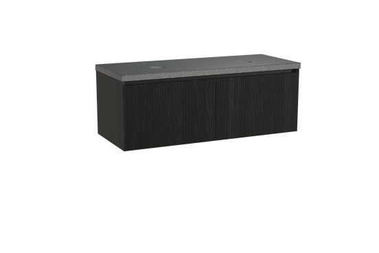 Balmani Fila meuble salle de bains suspendu 135 x 55 cm chêne noir avec Rock tablette double en granit noir, Nervure droite symétrique verticale