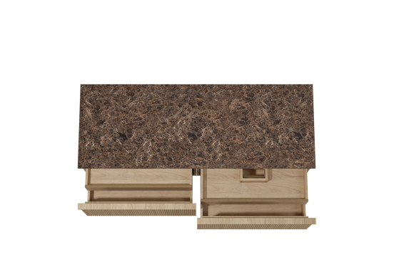Balmani Forma zwevend badkamermeubel 150 x 55 cm natuur eik met Stretto enkel of dubbel tablet in marmer dark emperador, Verticale symmetrische rechte ribbel