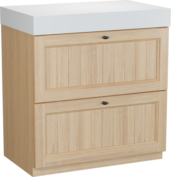 Balmani Lemon staand badkamermeubel 90 x 55 cm, fineer natuur eik met Dominus enkel tablet in mat wit
