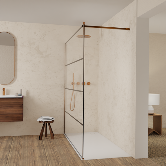 Balmani Modular Walk-In Dusche: 180 x 200 cm, Lined, Profil Brushed Rosegold