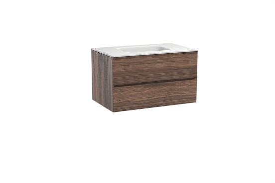 Balmani Mitra zwevend badkamermeubel 90 x 55 cm notelaar met Tablo Arcato enkele wastafel in solid surface mat wit