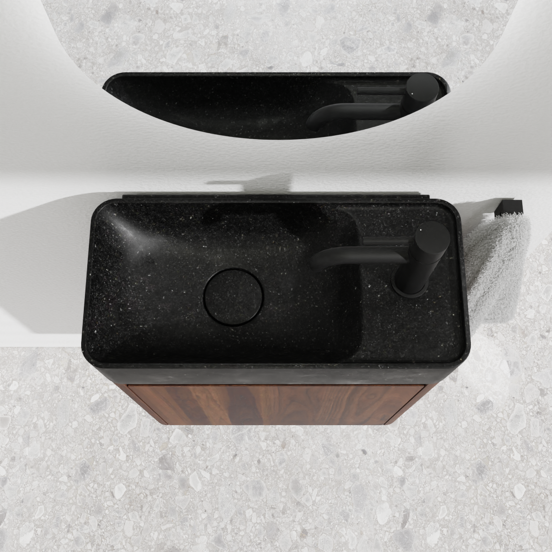 Balmani Fara meuble wc suspendu 45 x 22 cm noyer américain avec Fara plan vasque en granite doux