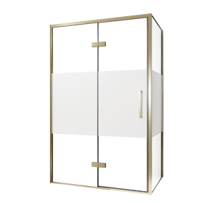 Balmani Senses Design douchehoek met linkse draaideur en vaste zijwand, 120 x 100 cm, Helder glas met matte strook, Brushed Champagne Gold profielen