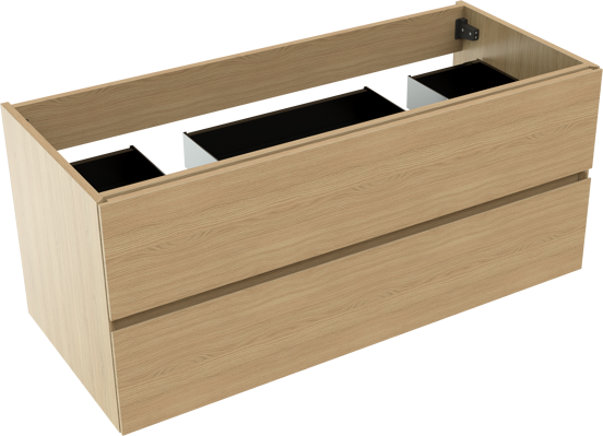 Storke Edge zwevende wastafelonderkast 120 x 52 cm natuur eik 2 lades 2 sifonuitsparingen