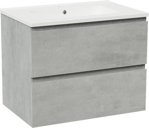 Linie Lado zwevend badkamermeubel 70 x 46 cm beton donkergrijs met Vano enkele wastafel in composietmarmer mat wit