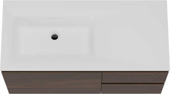 Storke Edge zwevend badkamermeubel 100 x 46 cm notelaar met Mata asymmetrisch linkse wastafel in solid surface mat wit