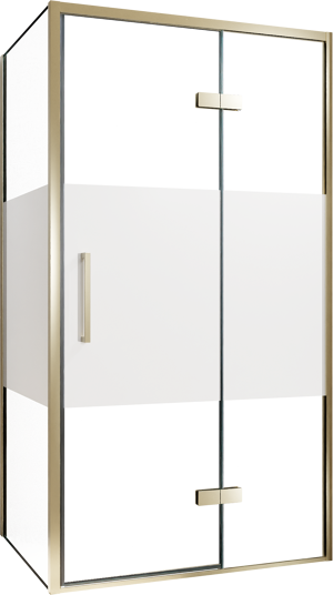 Balmani Senses Design douchecabine met rechtse draaideur en vaste zijwand, 100 x 100 cm, Helder glas met matte strook, Brushed Champagne Gold profielen, met coating