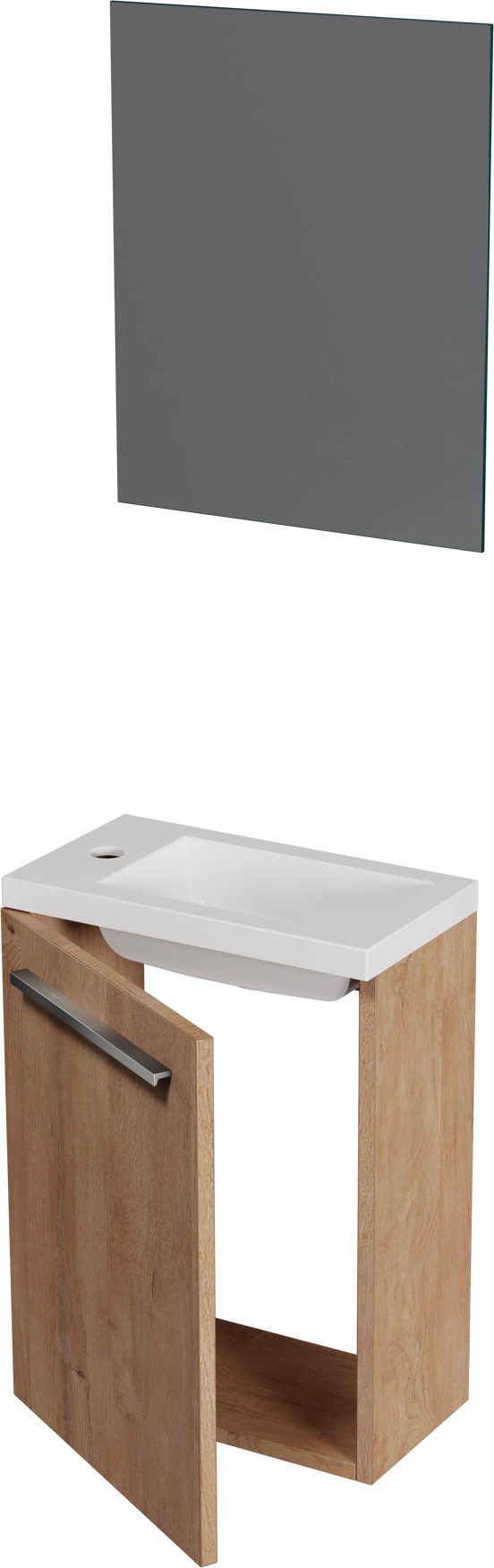 SanyOne Roxy hängendes Badmöbel Set (Gäste WC): 40 x 22 cm, Eiche Natur, Roxy Waschtisch, Marmorkomposit, glänzend
