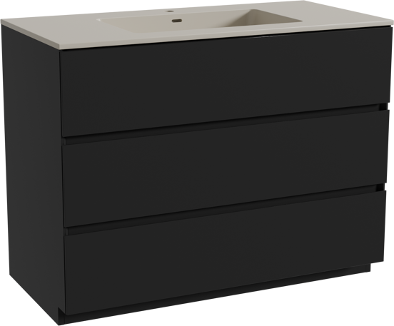Storke Edge meuble salle de bains à poser 105 x 52 cm noir mat avec Diva plan simple en top solid soie grise