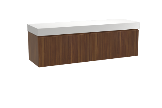 Balmani Sfera hängendes Möbelstück Set: 180 x 55 cm, Amerikanischer Nussbaum, mit Dominus Einzel- oder Doppel Waschtischplatte, Solid Surface Weiß matt