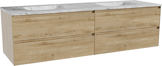 Balmani Mitra hängendes Möbelstück Set: 180 x 55 cm, Rohe Eiche, mit Tablo Arcato Doppelwaschtisch, Marmor Carrara