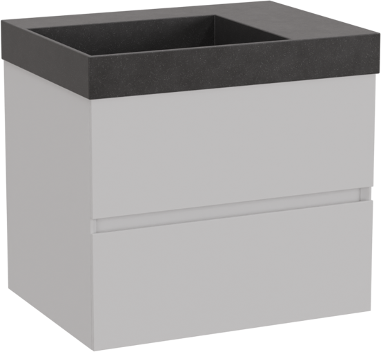Storke Edge zwevend badkamermeubel 60 x 46 cm mat wit met Jura asymmetrisch linkse wastafel in kwarts mat zwart