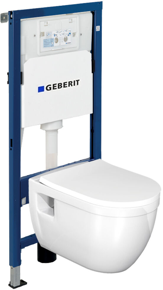 Linie Tempo hangend toilet en luxe wc-bril hoogglans wit randloos met Geberit Duofix inbouwreservoir