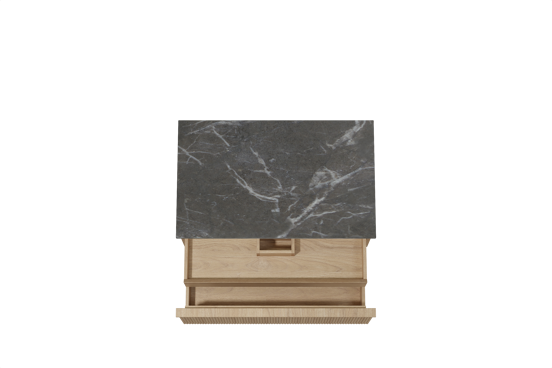 Balmani Forma zwevend badkamermeubel 90 x 55 cm natuur eik met Stretto enkel tablet in marmer pietra grey, Verticale symmetrische rechte ribbel