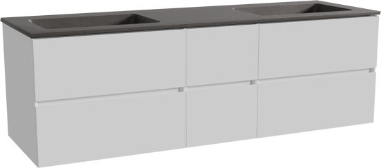 Storke Edge zwevend badmeubel 165 x 52 cm hoogglans wit met Scuro dubbele wastafel in kwarts mat zwart