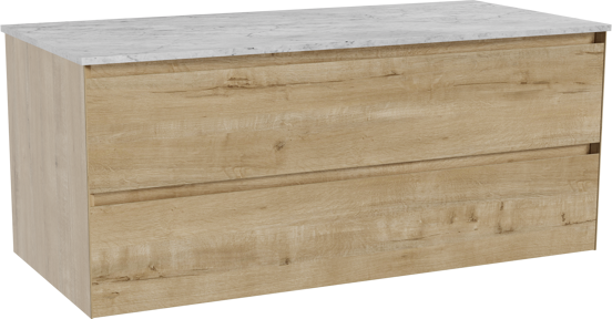 Balmani Mitra zwevend badkamermeubel 120 x 55 cm ruwe eik met Stretto enkel of dubbel tablet in marmer carrara