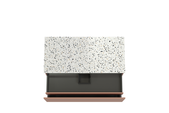 Balmani Sfera hängendes Möbelstück Set: 120 x 55 cm, Cotto, mit Stretto Einzel- oder Doppel Waschtischplatte, Terrazzo in Weiß/Schwarz matt