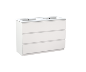 Linie Lado staand badmeubel 120 x 46 cm mat wit met Vano dubbele wastafel in composietmarmer hoogglans wit