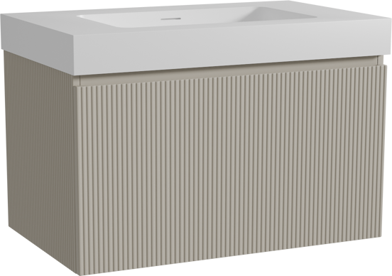 Storke Ribs zwevend badkamermeubel 85 x 52 cm zijdegrijs met Mata High enkele wastafel in solid surface mat wit, Verticale symmetrische rechte ribbel