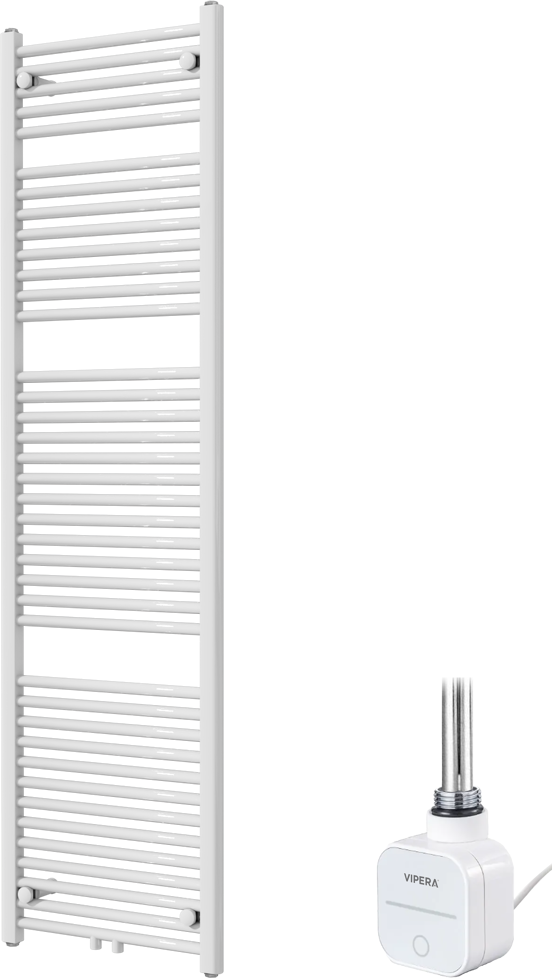 Vipera Kanza enkele handdoekradiator 50 x 180 cm elektrische verwarming hoogglans wit zij- en middenaansluiting 800W, weerstand inbegrepen