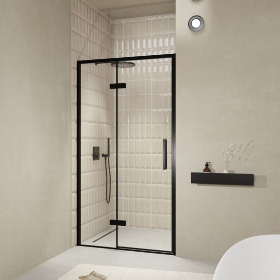 Balmani Senses Design douche draaideur links 120 cm x 210 cm Helder glas, Zwarte profielen, met coating