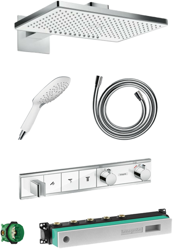 Hansgrohe Rainselect thermostatische inbouw regendoucheset met rechthoekige regendouchekop met waterval 46 x 30 cm glanzend chroom en wit