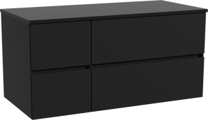 Storke Edge zwevend badkamermeubel 110 x 52 cm mat zwart met Panton enkel tablet in gepoedercoate mdf mat zwart