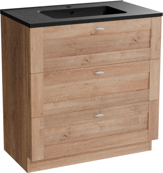Linie Classo freistehendes Möbelstück Set: 80 x 46 cm, Naturbelassene Eiche, mit Vano Einzelwaschtisch, Marmorkomposit Schwarz matt