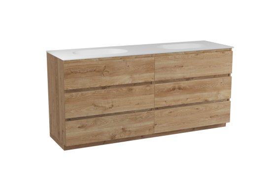 Balmani Lucida meuble salle de bains à poser 180 x 55 cm chêne brut avec Tablo Oval double vasque en solid surface blanc mat