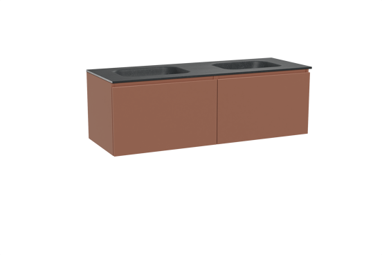 Balmani Sfera hängendes Möbelstück Set: 150 x 55 cm, Cotto, mit Tablo Arcato Doppelwaschtisch, Schwarzes Granit