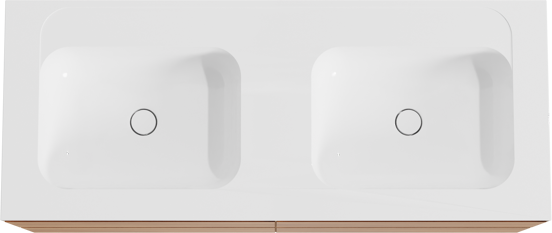 Balmani Mitra meuble salle de bains suspendu 135 x 55 cm teck avec Tablo Strada double vasque en marbre composite blanc brillant