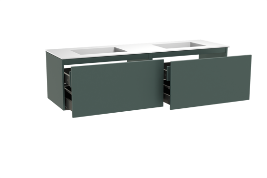 Balmani Sfera hängendes Möbelstück Set: 180 x 55 cm, Forest, mit Tablo Stretto Doppelwaschtisch, Solid Surface Weiß matt