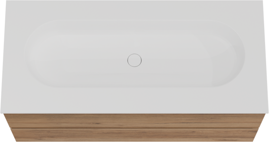 Balmani Lucida meuble salle de bains suspendu 120 x 55 cm teck avec Tablo Oval lavabo simple pour 2 trous de robinet en solid surface blanc mat