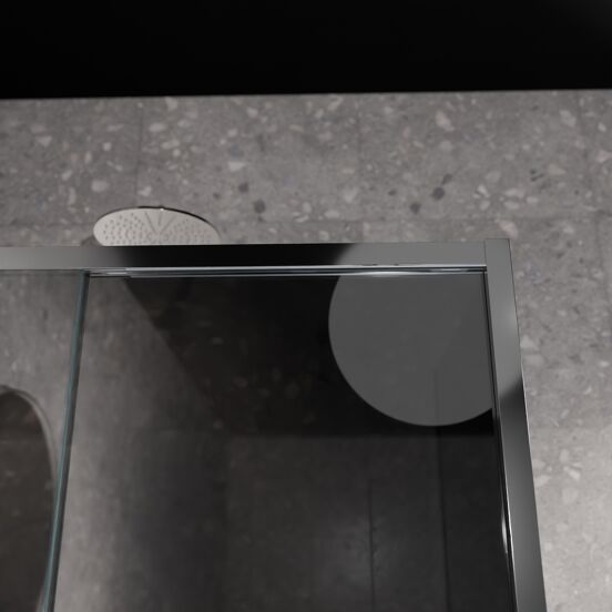 Balmani Senses Design douchehoek met linkse schuifdeur en vaste zijwand, 140 x 100 cm, Reflex spiegelglas, Glanzend chroom profielen