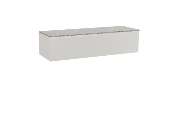 Storke Edge zwevend badkamermeubel 150 x 52 cm mat wit met Tavola enkel of dubbel tablet in mat wit/zwart terrazzo