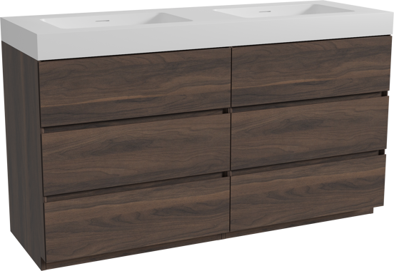 Storke Edge meuble salle de bains à poser 150 x 52 cm noyer avec Mata High double vasque en solid surface blanc mat