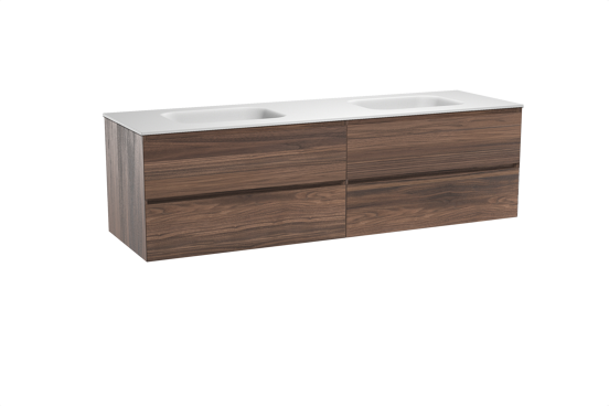 Balmani Mitra meuble salle de bains suspendu 180 x 55 cm noyer avec Tablo Arcato double vasque en solid surface blanc mat