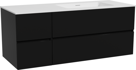 Storke Edge meuble salle de bains suspendu 130 x 52 cm noir mat avec Mata plan vasque asymétrique à droite en solid surface blanc mat