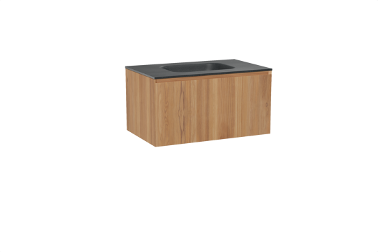 Balmani Idra hängendes Möbelstück Set: 90 x 55 cm, Teak, mit Tablo Arcato Einzelwaschtisch, Schwarzes Granit
