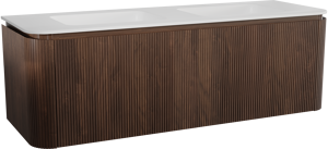 Balmani Moon meuble salle de bains suspendu 160 x 55 cm noyer américain avec Moon double vasque en solid surface blanc mat, Nervure droite symétrique verticale