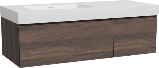 Storke Edge meuble salle de bains suspendu 130 x 52 cm noyer avec Mata High vasque asymétrique gauche en solid surface blanc mat