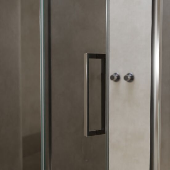 Balmani Senses Design douchehoek met linkse draaideur en vaste zijwand, 120 x 100 cm, Reflex spiegelglas, Chroom profielen, met coating