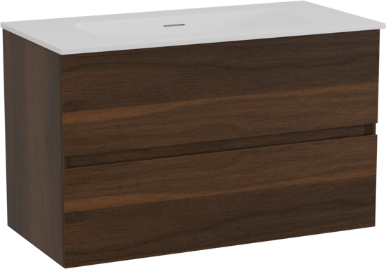 Storke Edge zwevend badkamermeubel 80 x 40 cm notelaar met Mata enkele wastafel in solid surface mat wit