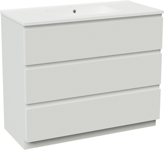 Linie Lado staand badkamermeubel 100 x 46 cm glanzend wit met Vano enkele wastafel in composietmarmer mat wit