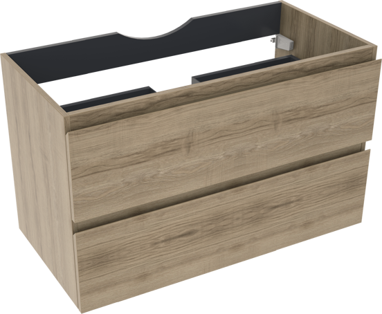 Linie Lado hängender Waschbeckenunterschrank: 90 x 46 cm, graue Eiche, 2 Schubladen